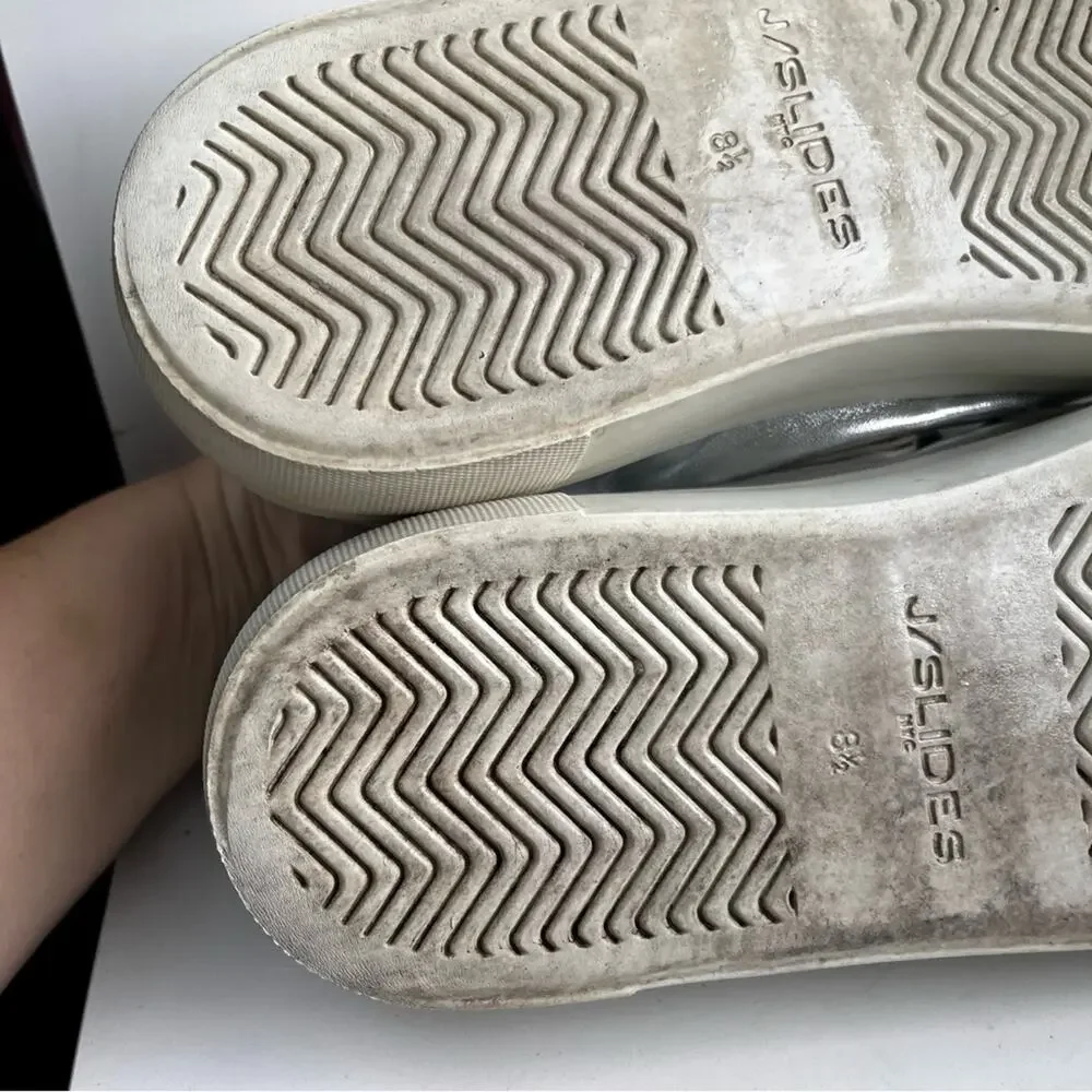 J Slides Silver slip onSneakers hook loop closure size 8.5